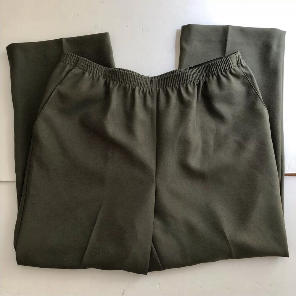 Alfred Dunner Dress Pants Plus Size 14 Olive Green Classic Fit Elastic Waist ps2